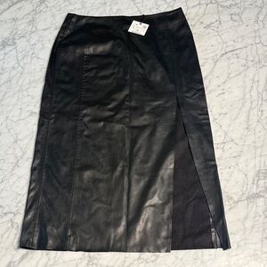 NWT SZ L Zara Black Faux Leather Pencil Skirt